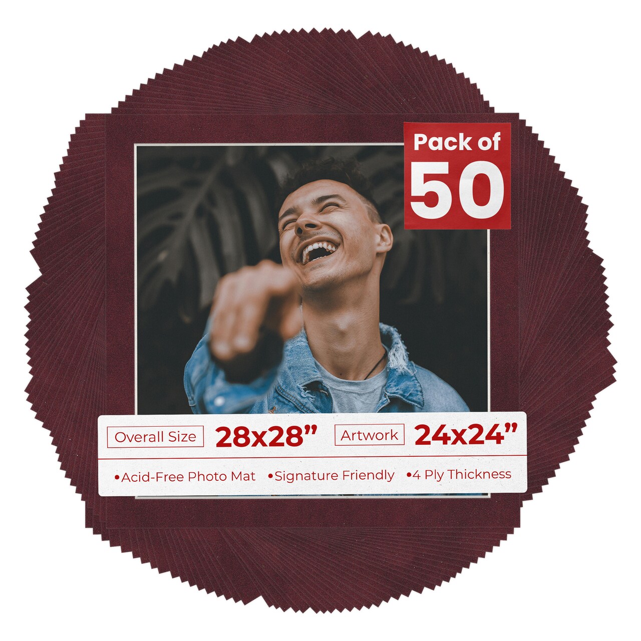 Dark Red Suede Mat Board for 28x28 Frames - Fits 24x24 Photos